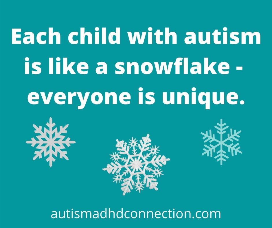 Meme that says each child with autism is like a snowflake - everyone is unique