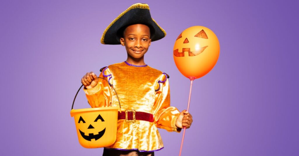 Boy in pirate costume. How you can find or make a fun, sensory friendly Halloween costume for your autistic child.